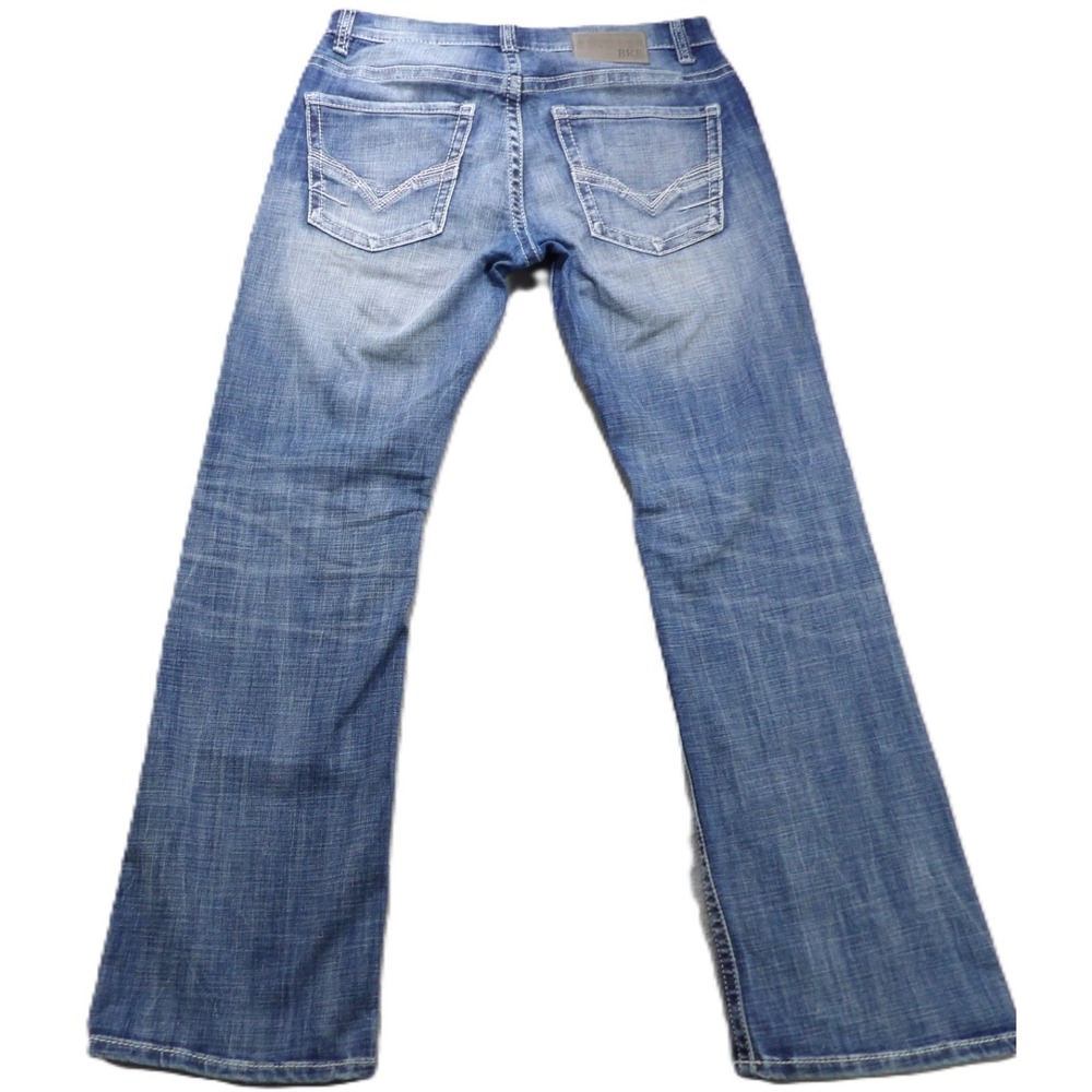 BKE Aiden Relaxed Straight Jeans Men W31xL30 Medium Wash Stretch Denim Buckle